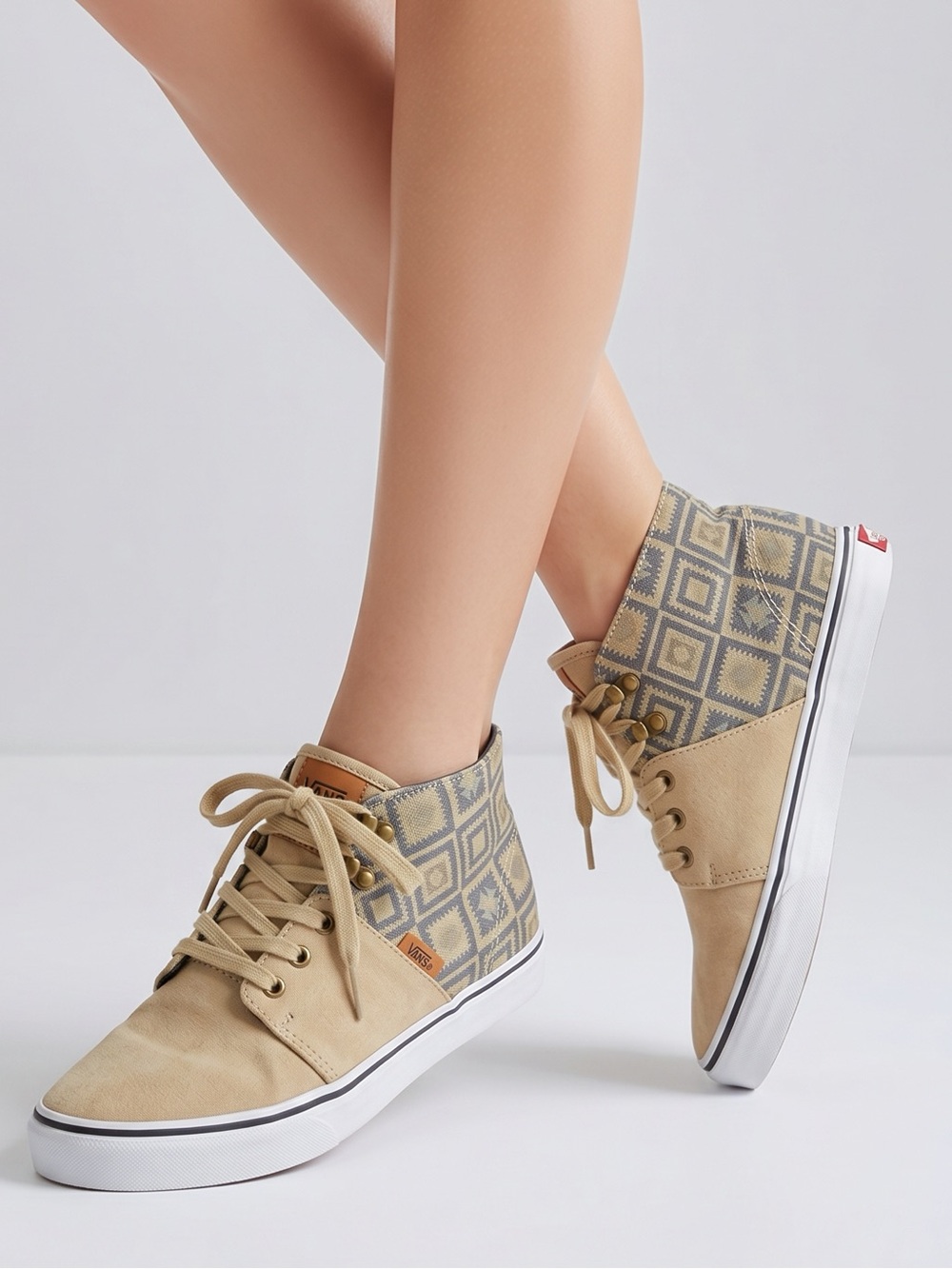 Vans Camryn Slim Skate Shoes Womens Sz 8 Native Taose‎ Taupe/Blue Canvas